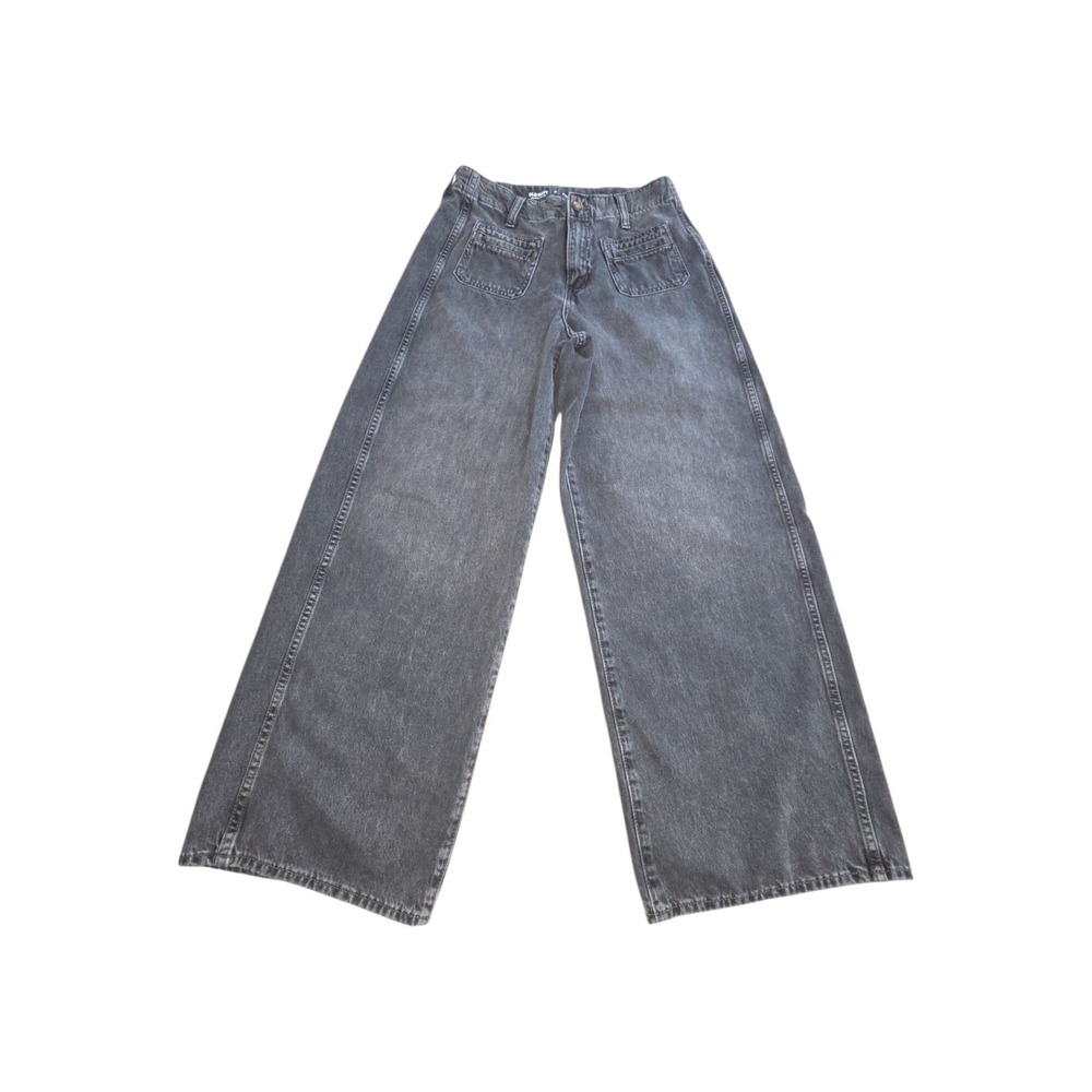 Old Navy Jeans Womens 4 Black Baggy Wide Leg High Rise Denim